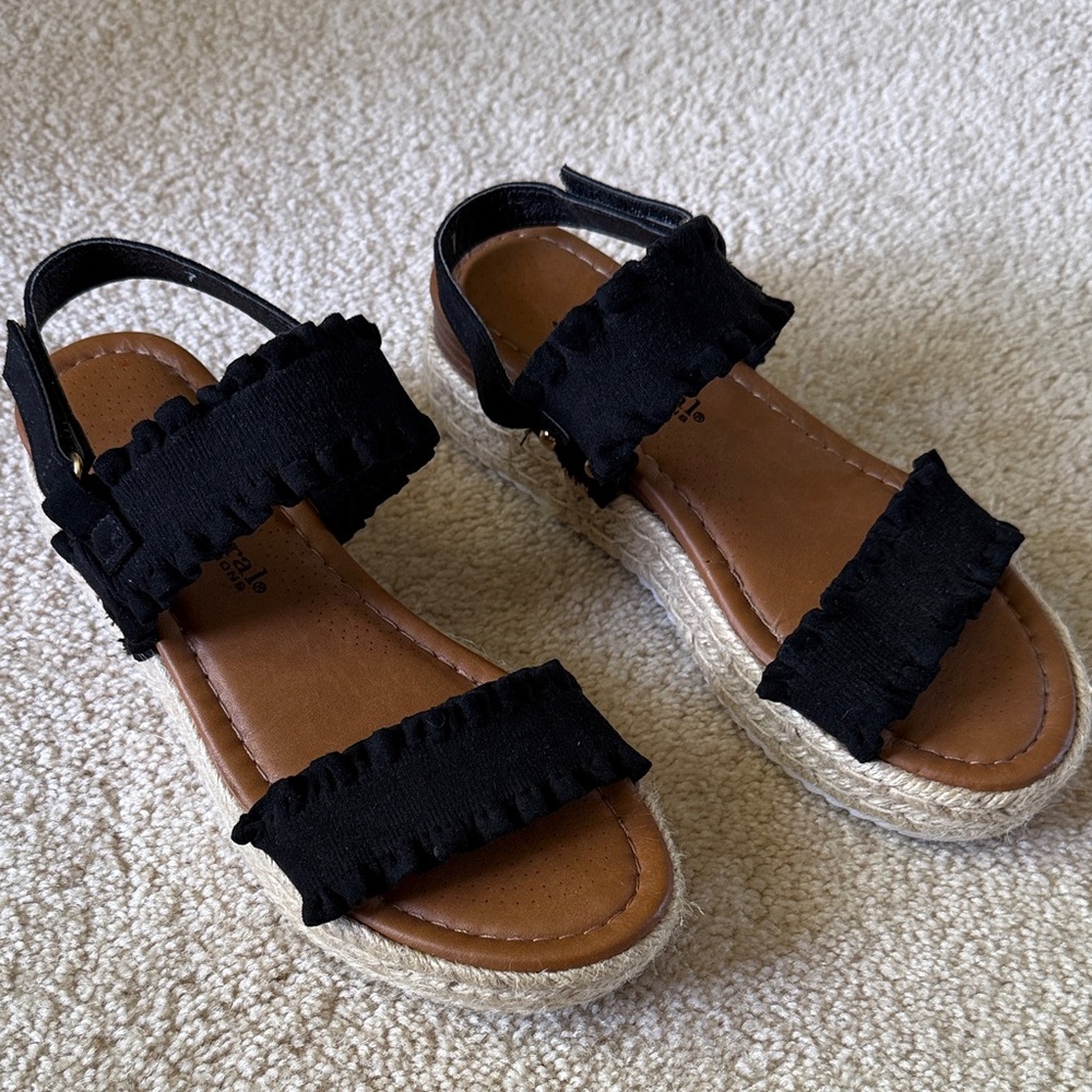 Natural Reflections Black Ruffle Espadrille Sandals